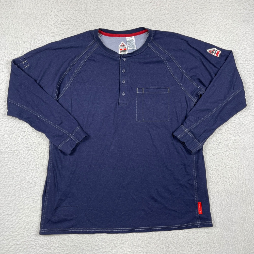 Bulwark FR Henley Mens XL Navy Blue iQ Series Flame Resistant Workwear Utility